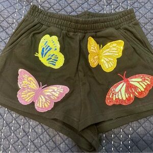 QUEEN OF SPARKLES Butterfly Embellished Athletic Shorts